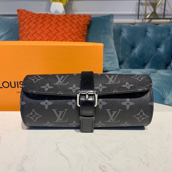 Louis Vuitton 3 Watch Case Monogram Eclipse Canvas For Men, Bags,