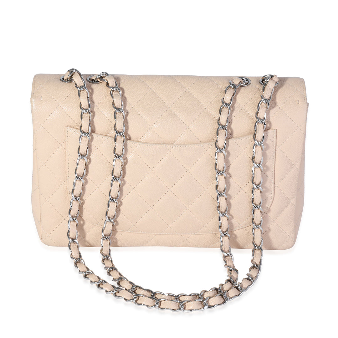 Chanel Beige Quilted Caviar Jumbo Classic Single Flap Bag