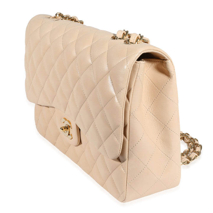 Chanel Beige Quilted Lambskin Jumbo Classic Single Flap Bag
