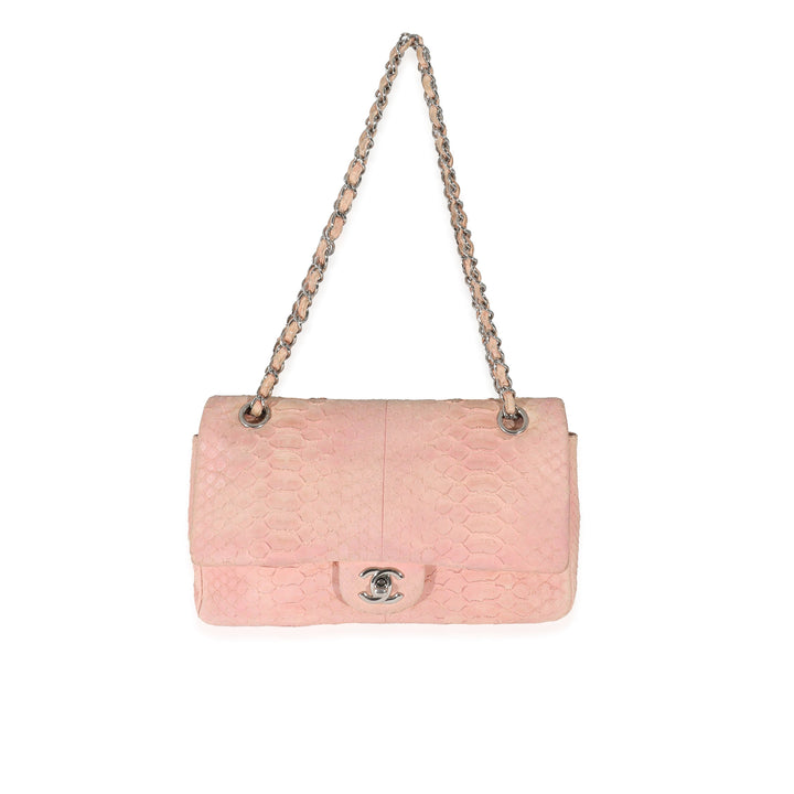 Chanel Pink Matte Python Medium Classic Double Flap Bag