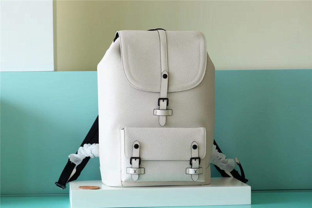 LV Christopher Slim Backpack White Taurillon For Men, Bags 42cm LV M58644