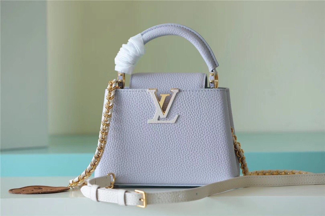 LV Capucines Mini Taurillon Light Blue/ Creme For Women,  Shoulder And Crossbody Bags 21cm/8.3in LV