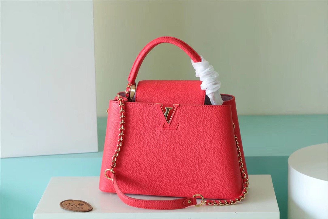 LV Capucines MM Taurillon Red For Women, Women’s Bags, Shoulder And Crossbody Bags 12.4in/31.5cm LV 