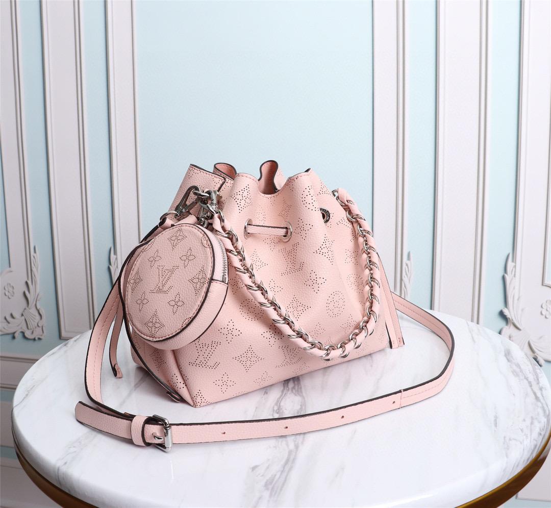 LV Bella Bucket Bag Mahina Magnolia Pink For Women, Women’s Handbags, Shoulder And Crossbody Bags 7.5in/22cm LV M57068