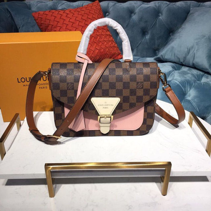 LV Beaumarchais Damier Ebene Canvas Venus Pink For Women, Women’s Handbags, Shoulder And Crossbody Bags 9.8in/25cm LV N40147