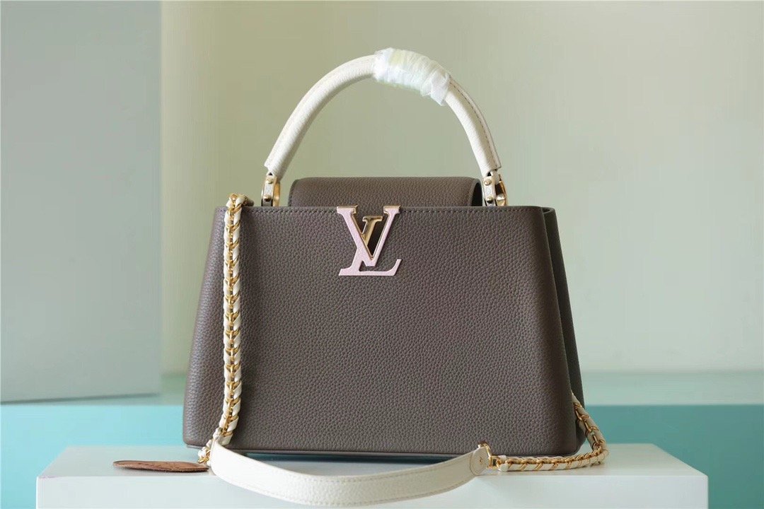 LV Capucines MM Taurillon Smokey Brown Green/ Creme/ Pink For Women,  Shoulder And Crossbody Bags 31.5cm/12.4in LV M59516