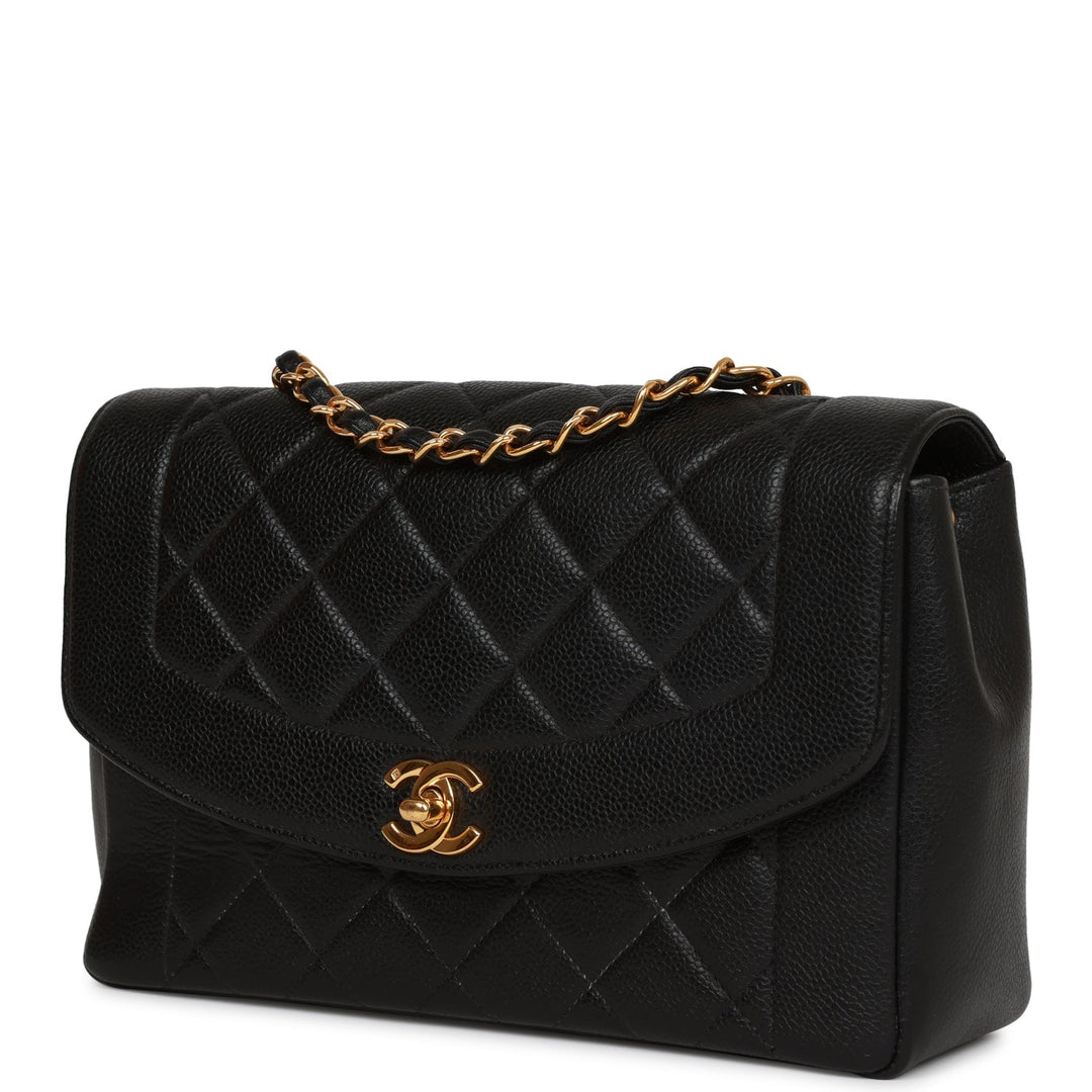 Chanel Vintage Medium Diana Flap Bag Black Caviar Gold Hardware