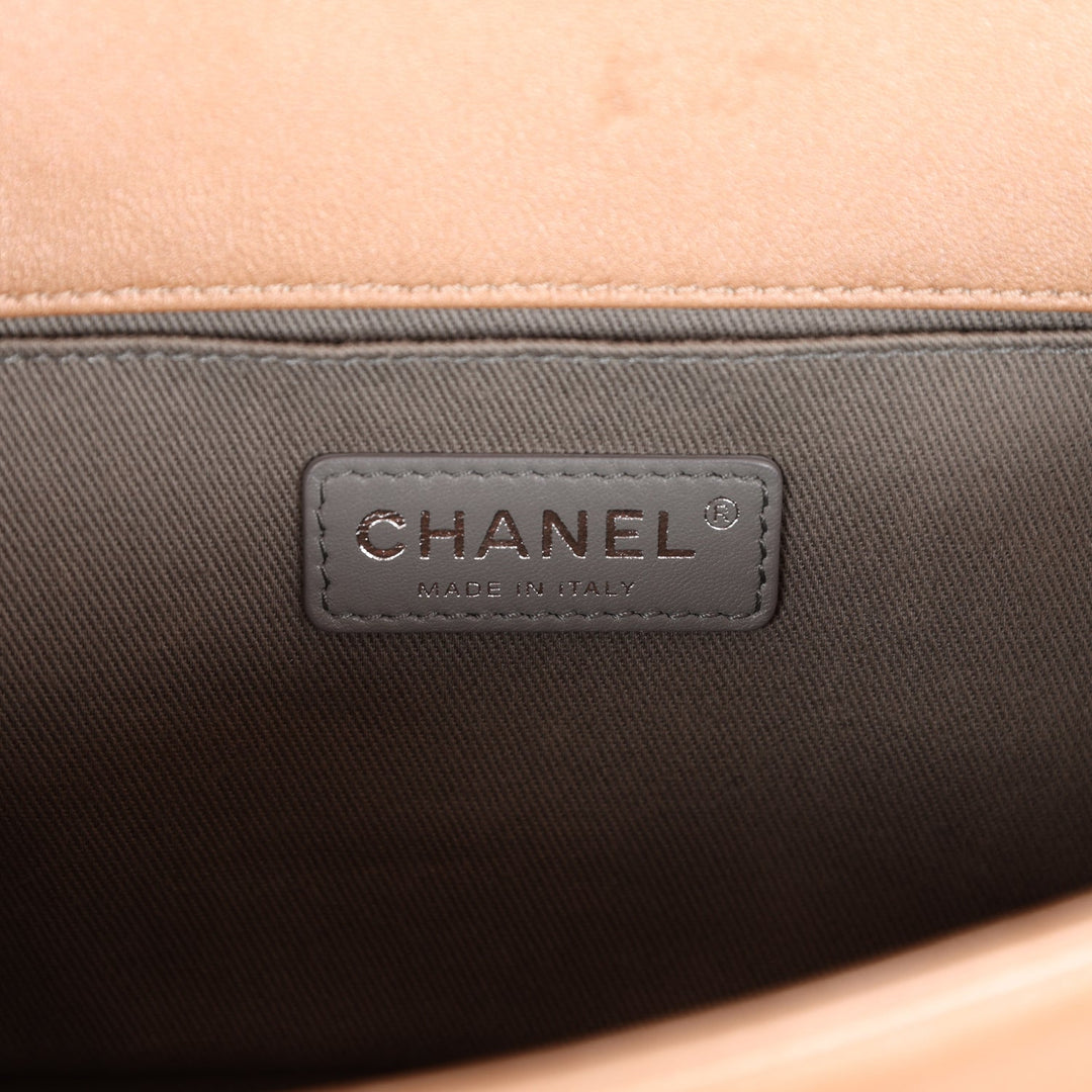 Chanel Medium Boy Bag Metallic Rose Gold Lambskin Silver Hardware
