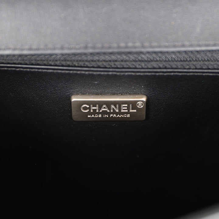Chanel Medium Boy Bag Black Python and Lambskin Brushed Silver Hardware