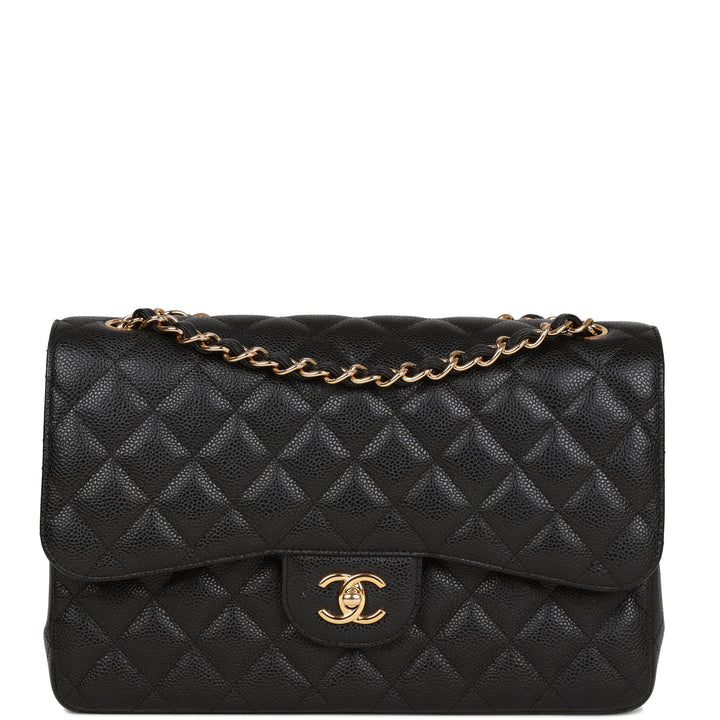 Chanel Jumbo Classic Double Flap Bag Black Caviar Gold Hardware