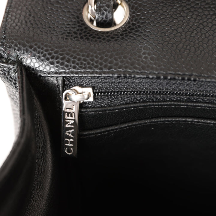 Chanel Maxi Classic Single Flap Bag Black Caviar Silver Hardware