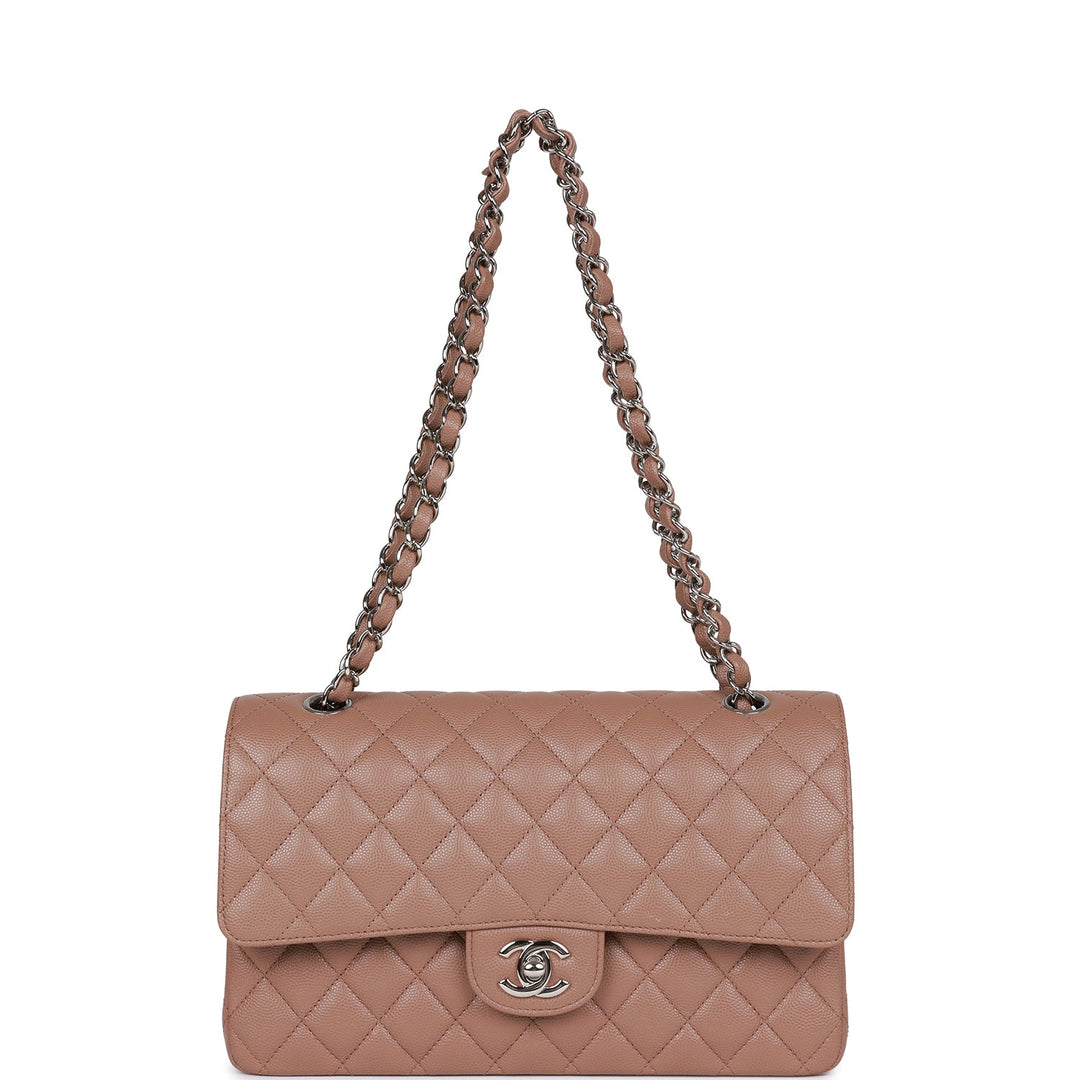 Chanel Medium Classic Double Flap Bag Beige Caviar Silver Hardware