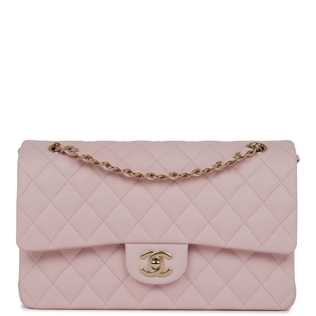 Chanel Medium Classic Double Flap Bag Light Pink Caviar Light Gold Hardware