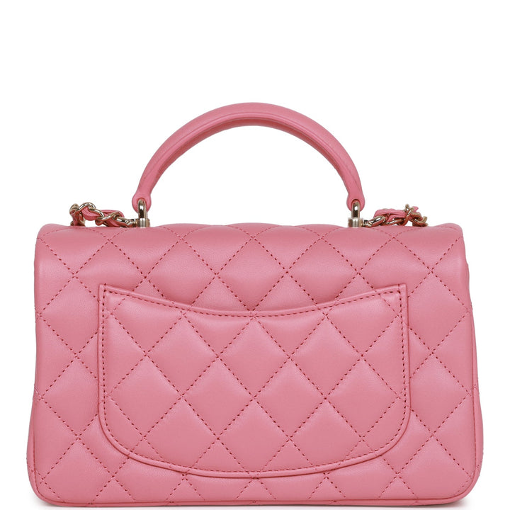 Chanel Mini Rectangular Flap Bag with Top Handle Pink Lambskin Light Gold Hardware