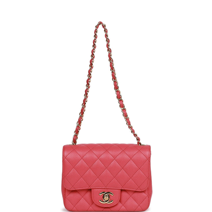Chanel Mini Square Flap Bag Pink Caviar Gold Hardware