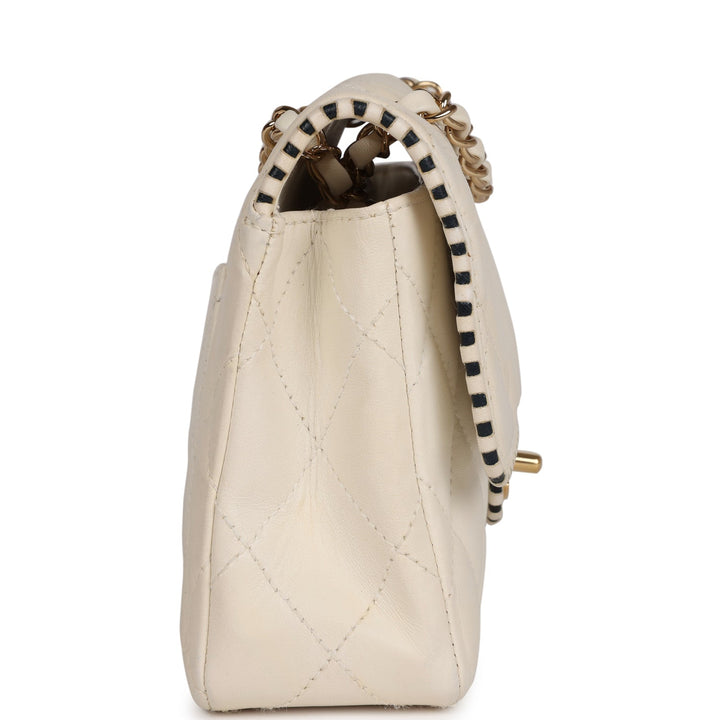 Chanel Vintage Medium Single Flap Bag White Lambskin Gold Hardware