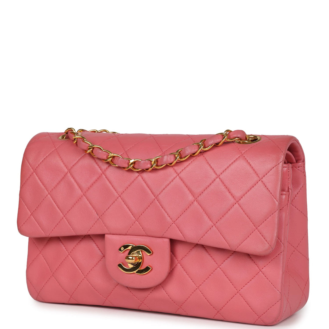 Chanel Vintage Small Classic Double Flap Bag Dark Pink Lambskin Gold Hardware