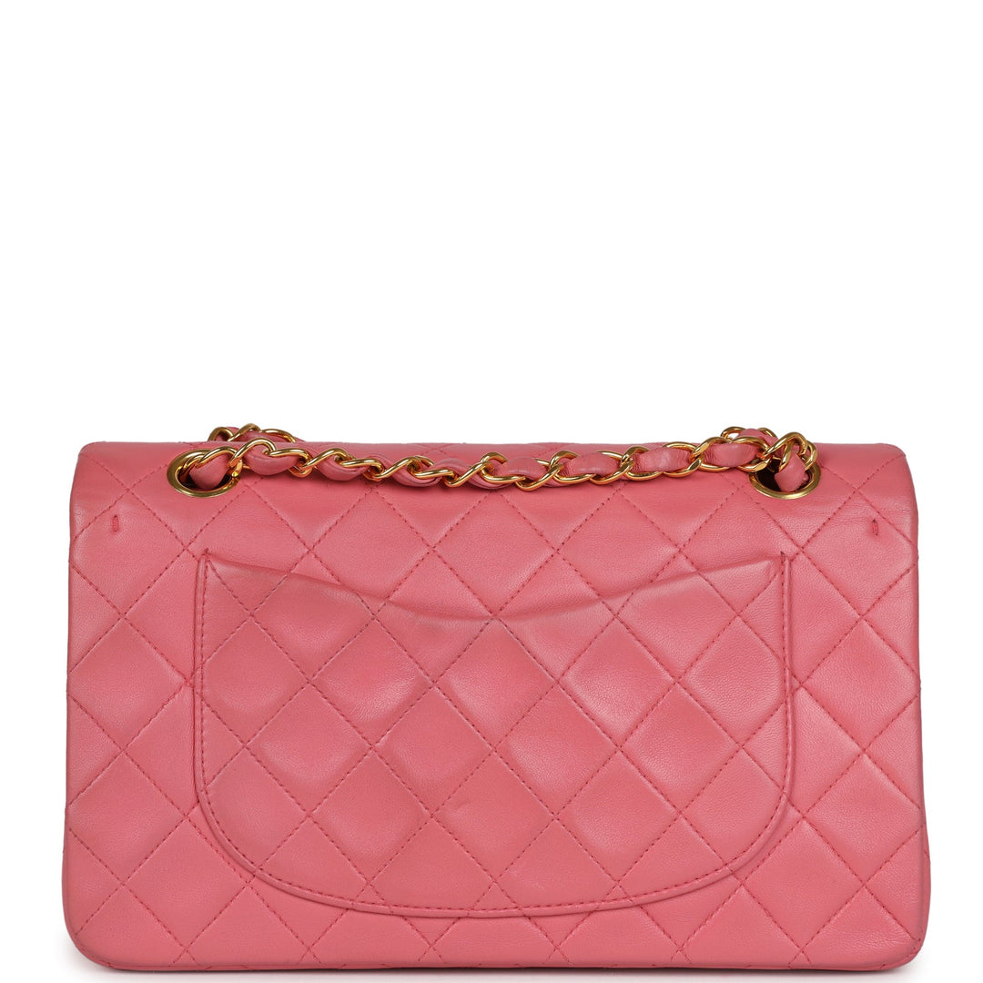 Chanel Vintage Small Classic Double Flap Bag Dark Pink Lambskin Gold Hardware