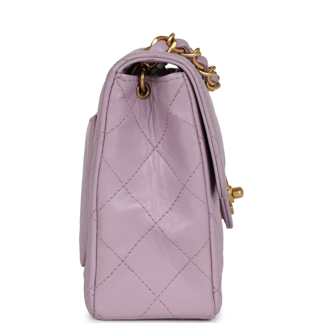 Chanel Vintage Mini Square Flap Bag Light Purple Lambskin Matte Gold Hardware