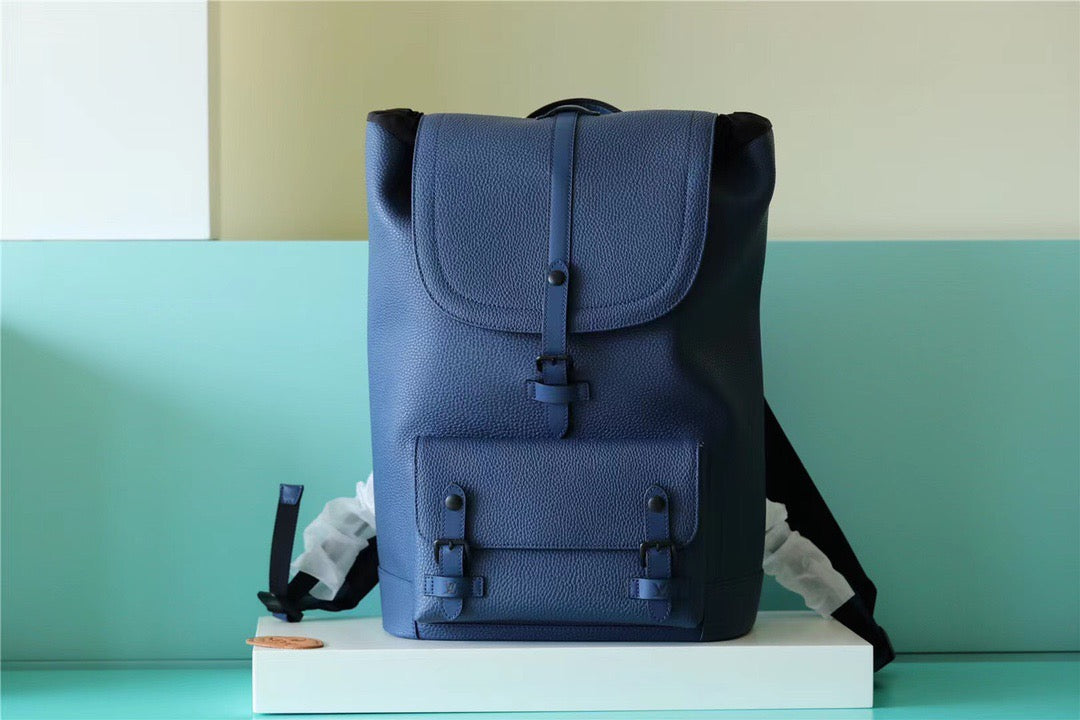 LV Christopher Slim Backpack Blue Taurillon For Men, Bags 42cm LV M58644