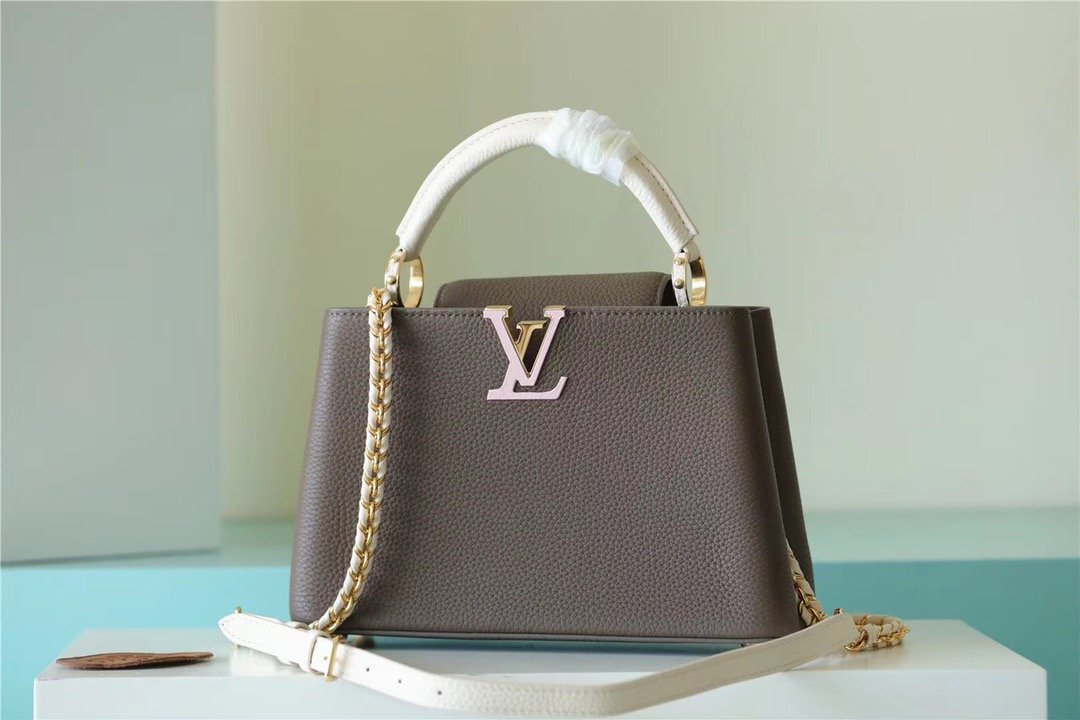 LV Capucines BB Taurillon Smokey Brown Green/ Creme/ Pink For Women,  Shoulder And Crossbody Bags 27cm/10.6in LV M59516