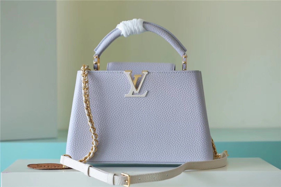 LV Capucines MM Taurillon Light Blue/ Creme For Women,  Shoulder And Crossbody Bags 31.5cm/12.4in LV 