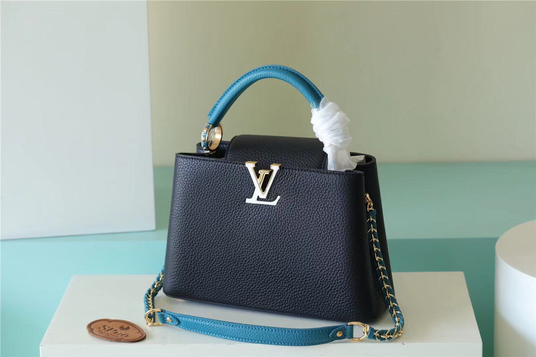 LV Capucines BB Taurillon Black/Blue For Women, Women’s Bags, Shoulder And Crossbody Bags 10.6in/27cm LV