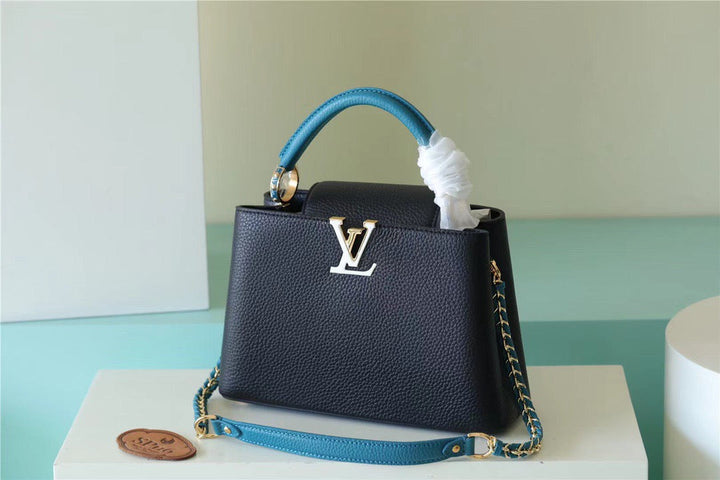 LV Capucines BB Taurillon Black/Blue For Women, Women’s Bags, Shoulder And Crossbody Bags 10.6in/27cm LV