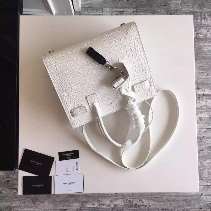 Yves Saint Laurent Baby Sac De Jour Croc Embossed White Bag