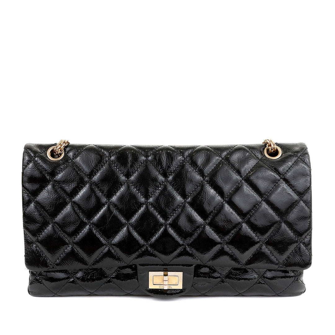 Chanel Vintage Black Patent Leather XL Reissue Flap Bag with Gold Hardware