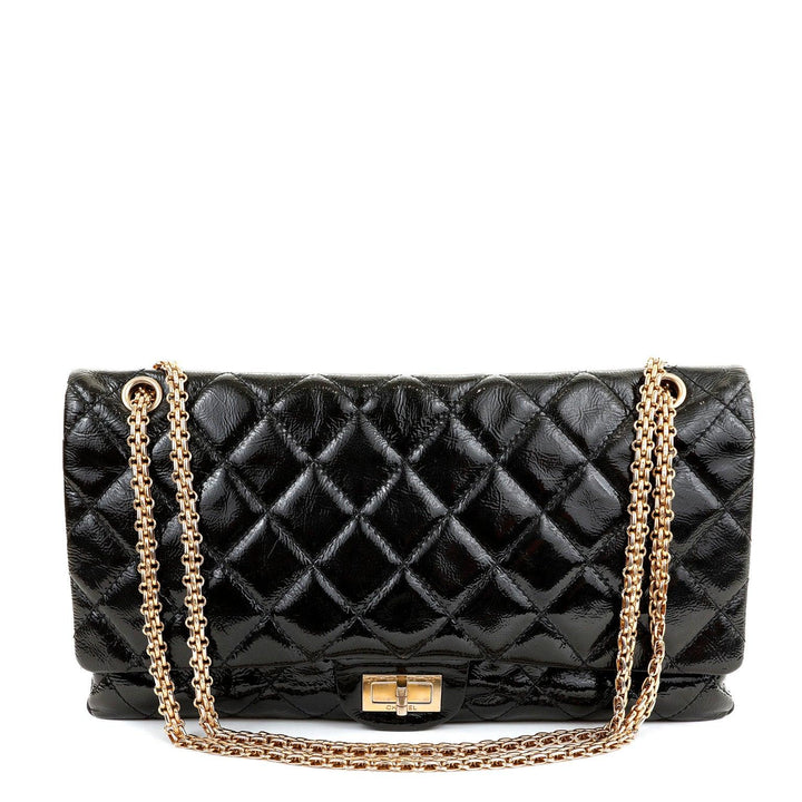 Chanel Vintage Black Patent Leather XL Reissue Flap Bag with Gold Hardware