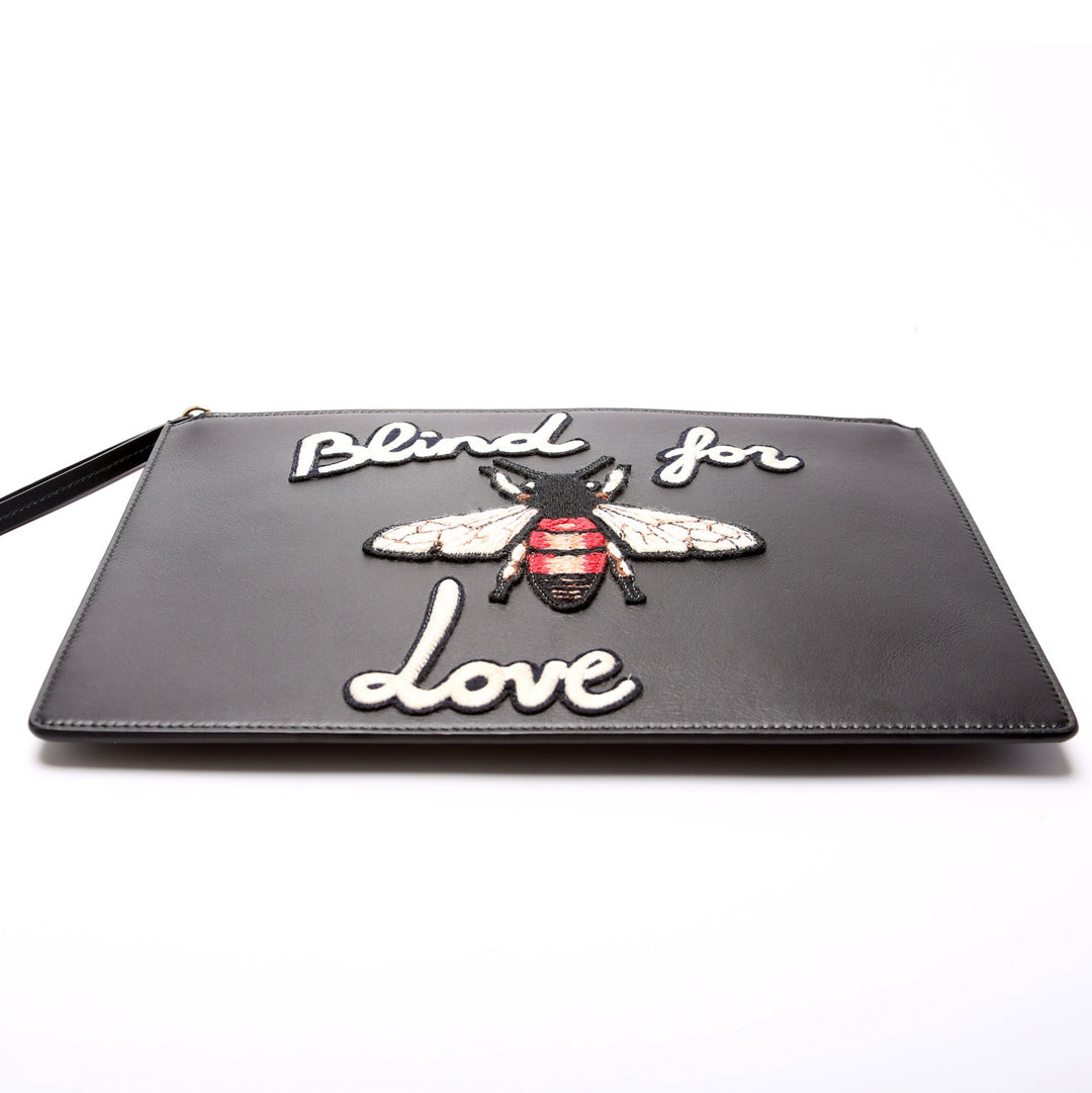 31416 Leather Blind For Love Embroidered Zip Pouch