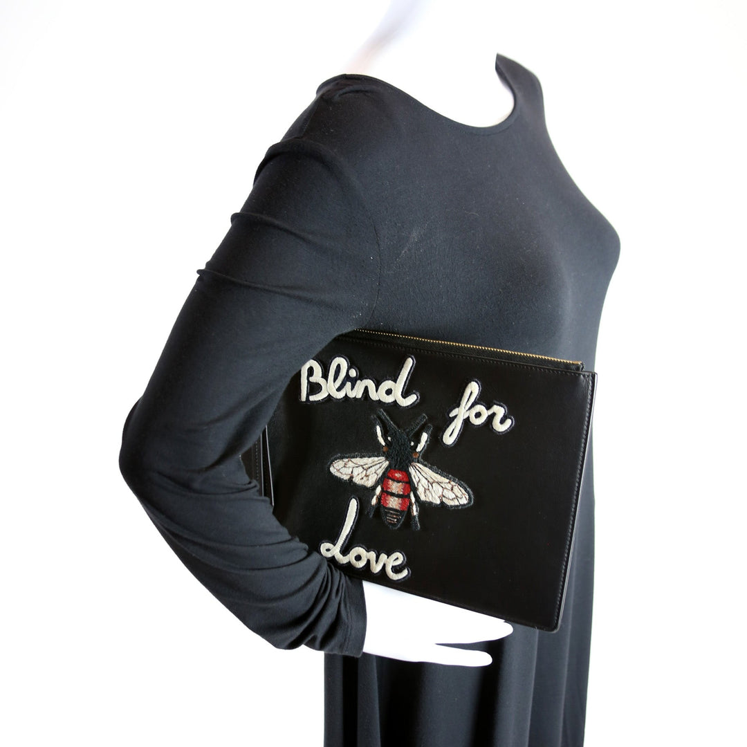 31416 Leather Blind For Love Embroidered Zip Pouch