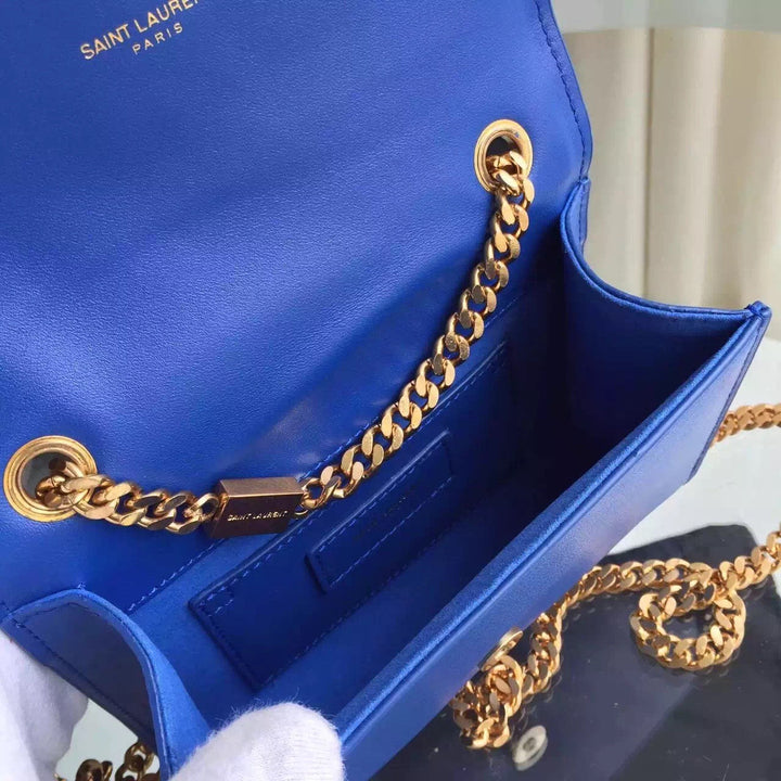 Yves Saint Laurent Small Monogram Satchel Bag In Blue Leather