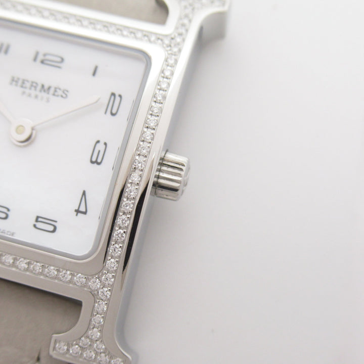 HERMES H Watch Diamond Bezel Wrist Watch Watch Wrist Watch HH1.235 Quartz White White shell Stainless Steel Leather b