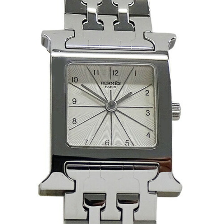 HERMES Watch Ladies H Quartz Stainless Steel SS HH1.210 Silver Ivory Polished