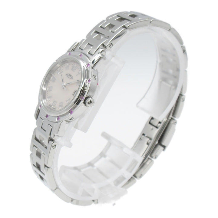 HERMES Clipper Nacre 12P Pink Sapphire Wrist Watch Wrist Watch CL4.231 Quartz Pink Pink shell Stainless Steel Pink s