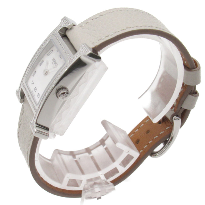 HERMES H Watch Diamond Bezel Wrist Watch Watch Wrist Watch HH1.235 Quartz White White shell Stainless Steel Leather b