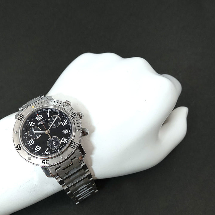 HERMES Clipper Diver Chronograph CL2 910 Vintage Men's Watch Date Black Dial Quartz diver