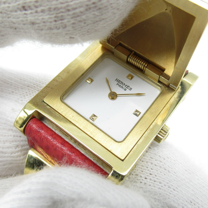 HERMES Medor Wrist Watch watch Wrist Watch ME1.201 Quartz White Gold Plated Stainless Steel Leather belt