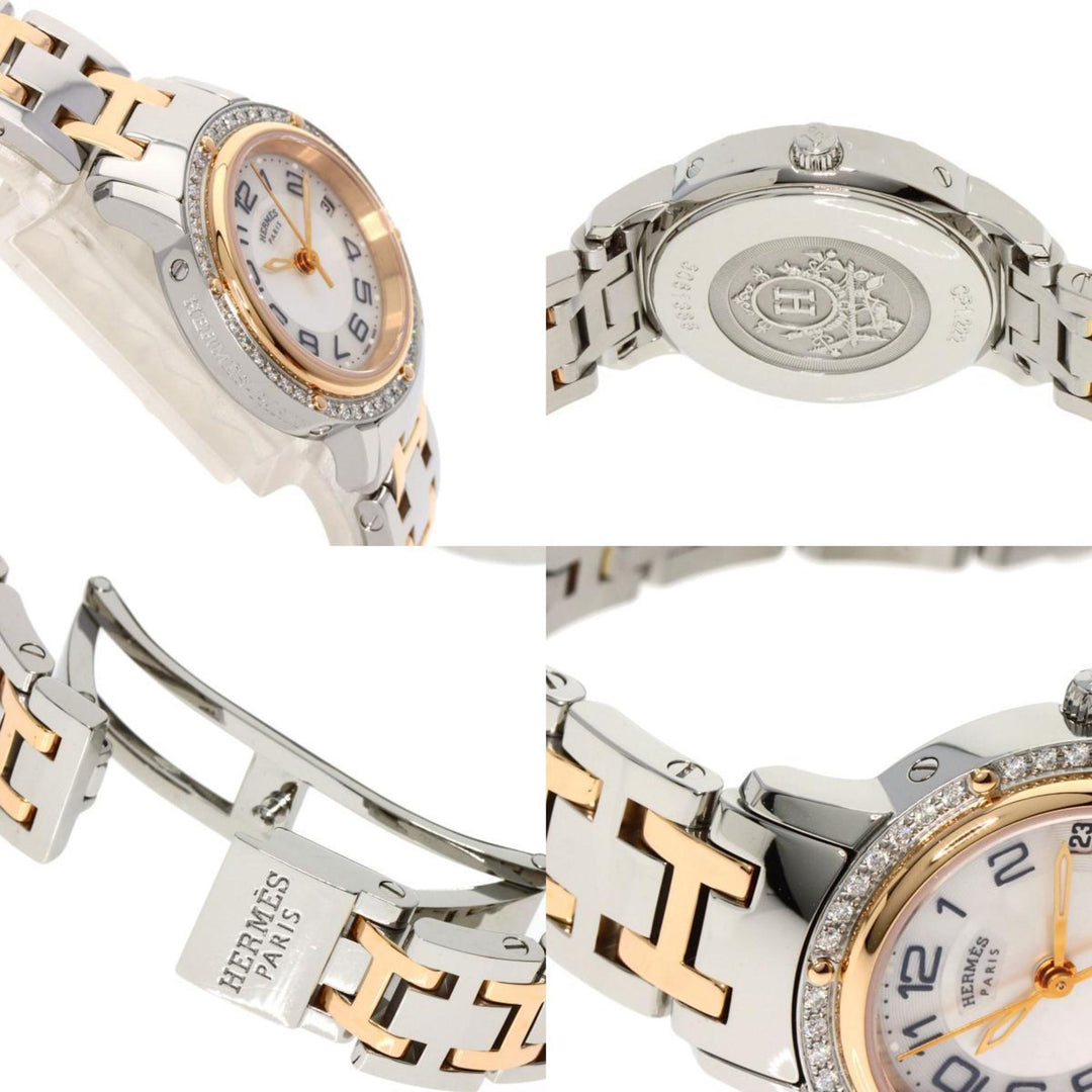 HERMES CP1.222 Clipper Bezel Diamond Watch Stainless Steel/PGPxSS/Diamond Women's