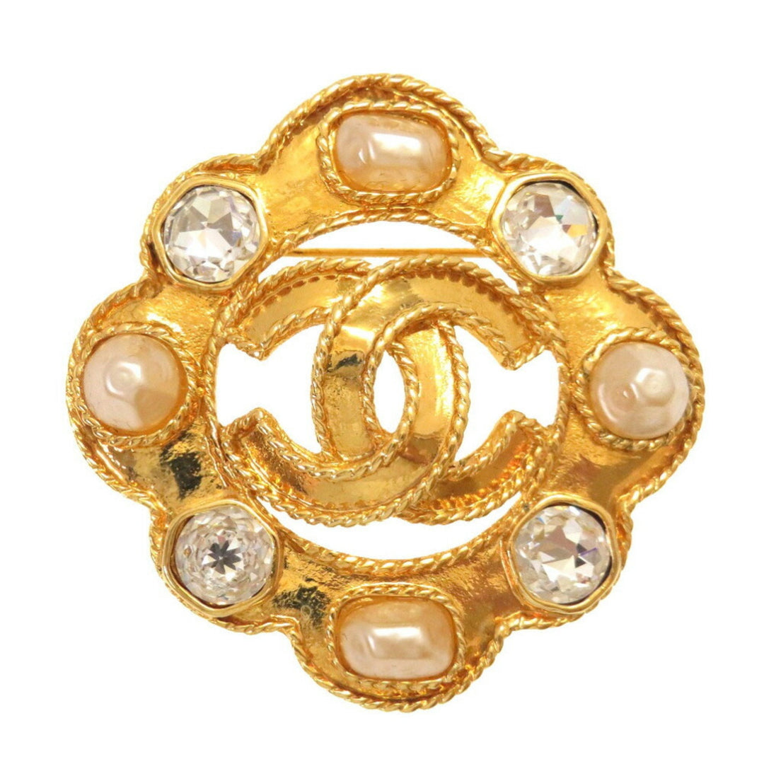 Chanel Fake Pearl Stone 95A Gold Brooch Coco Mark 0249 CHANEL