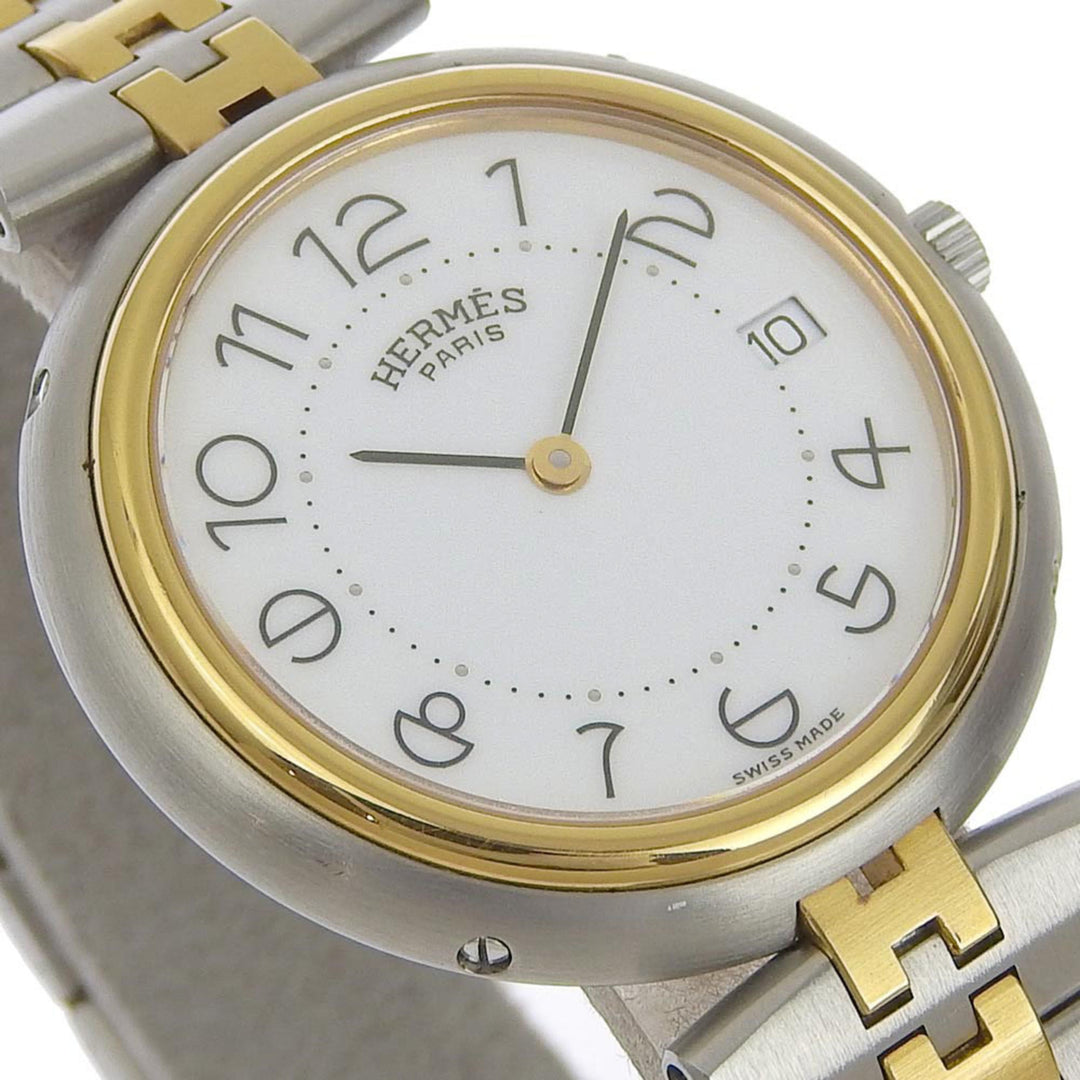 HERMES Profile Watch Vintage Combi Stainless Steel x Gold Plated Silver Quartz Analog Display Boys White Dial