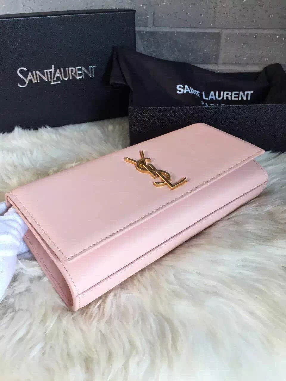 Yves Saint Laurent Pink Classic Monogramme Clutch Bag