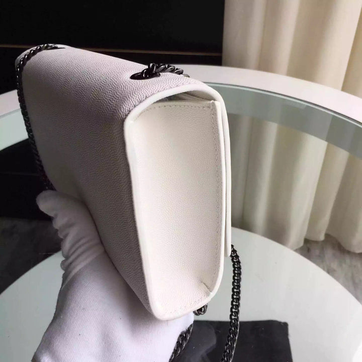 Yves Saint Laurent Medium Monogram Satchel In White Grain Leather