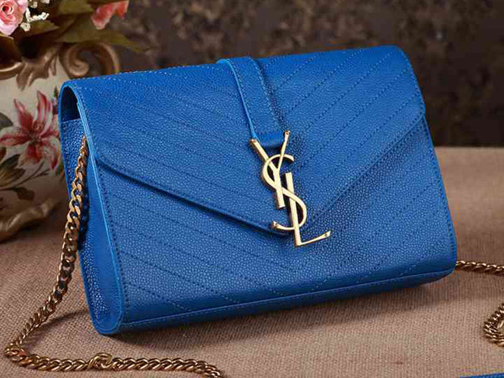 Yves Saint Laurent Small Monogramme Satchel Blue Grain Textured Matelasse Leather
