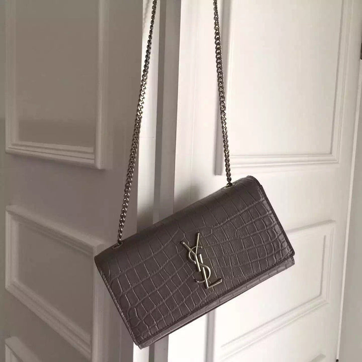 Yves Saint Laurent Medium Monogram Satchel In Grey Crocodile Leather