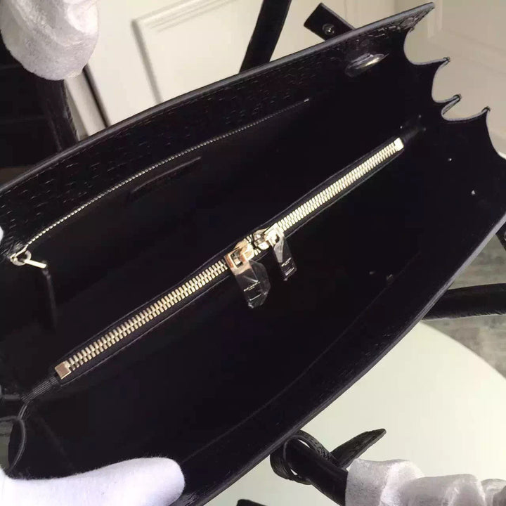 Yves Saint Laurent Small Sac De Jour Croc Embossed Black Bag