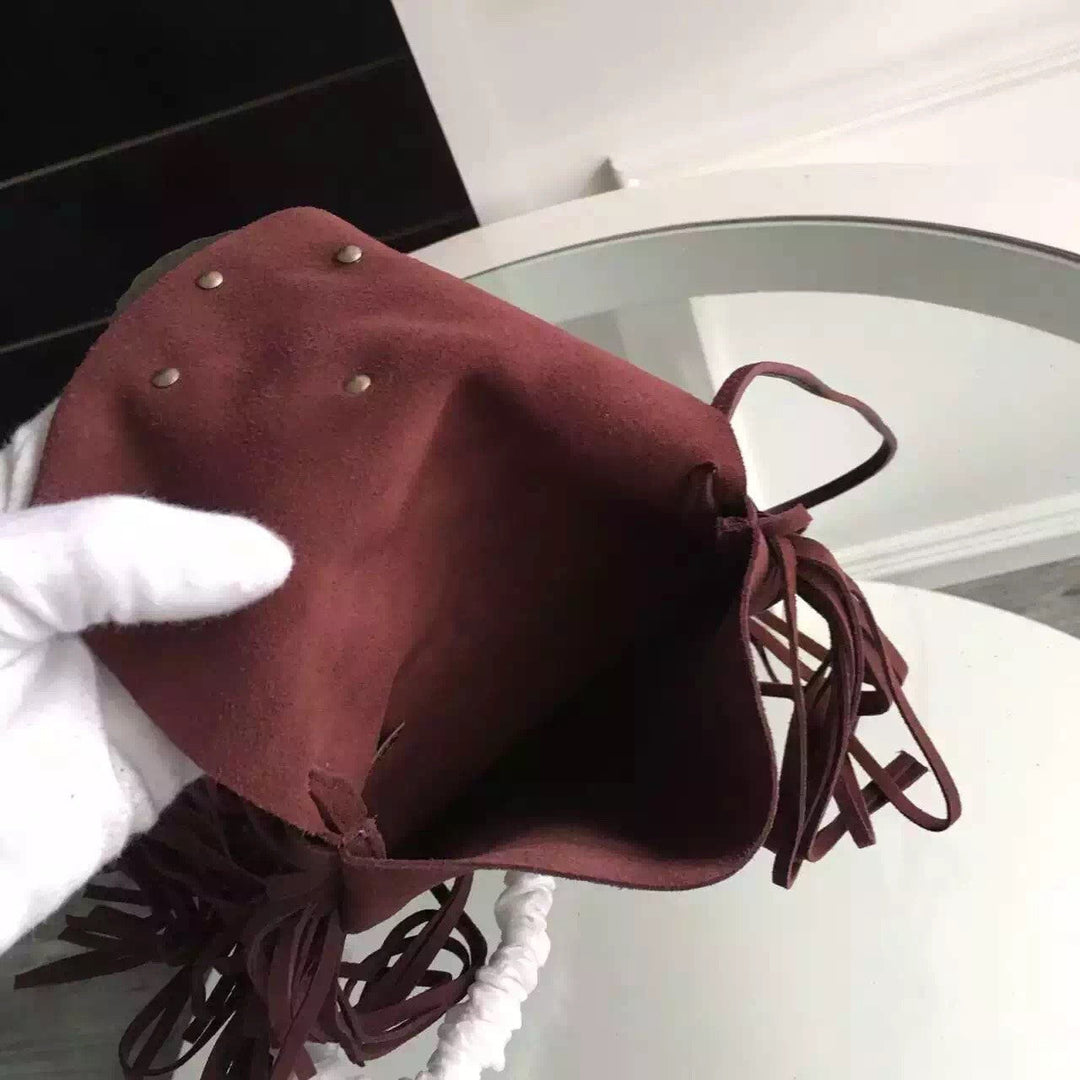 Yves Saint Laurent Anita Fringed Flat Bag In Bordeaux Suede Leather
