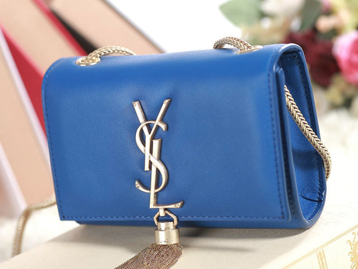 Yves Saint Laurent Mini Monogramme Bag In Original Leather Blue